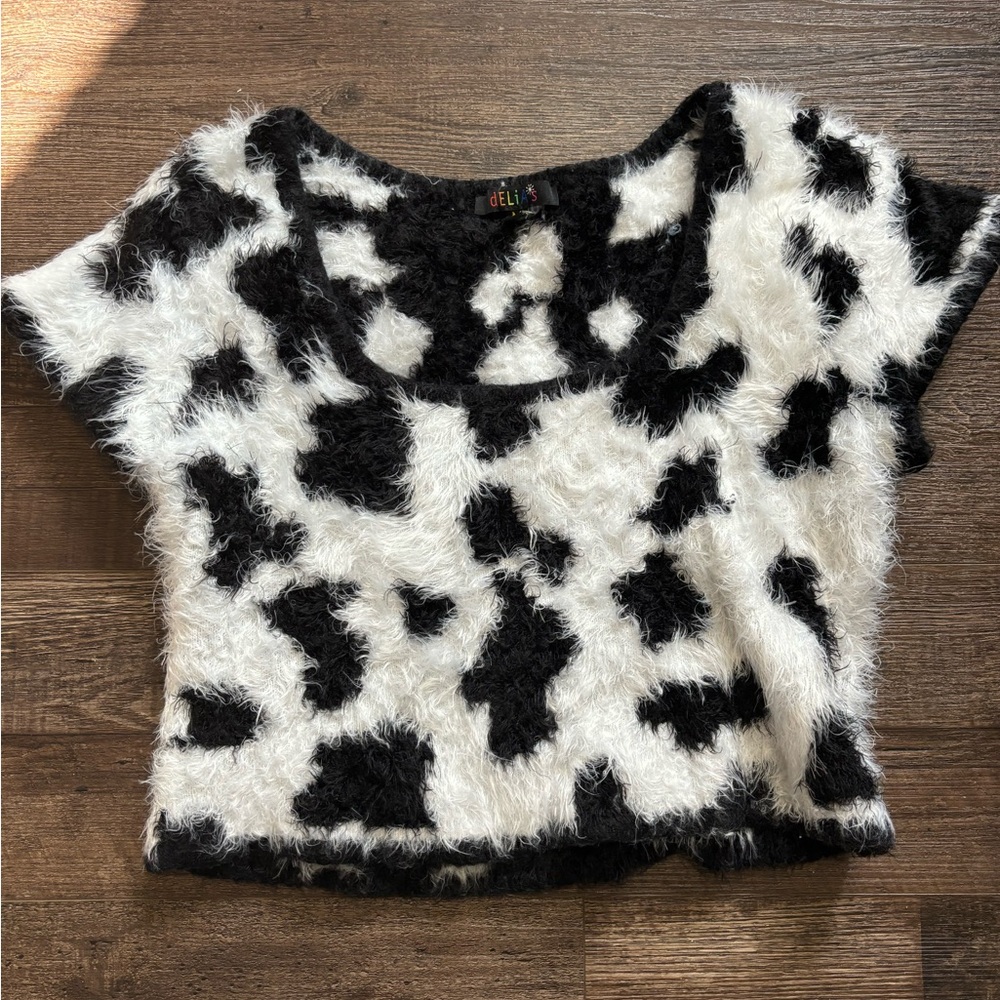 Delia's Cow Chic Fuzzy Crop Sweater, Y2K, size medium